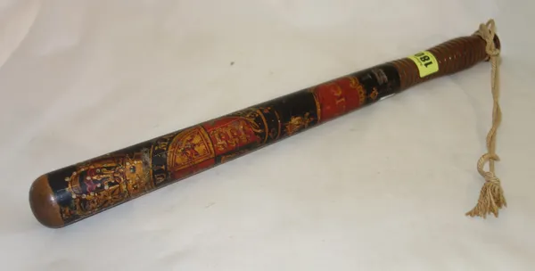 A 19th century polychrome painted police truncheon, 43.5cm long.  CAB