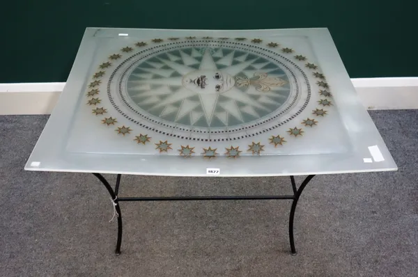 Barnaba Fornasetti; a Fornasetti occasional table after an original motif of Piero fornasetti, made in the 1990s by Compagnia del tabacco, signed Forn