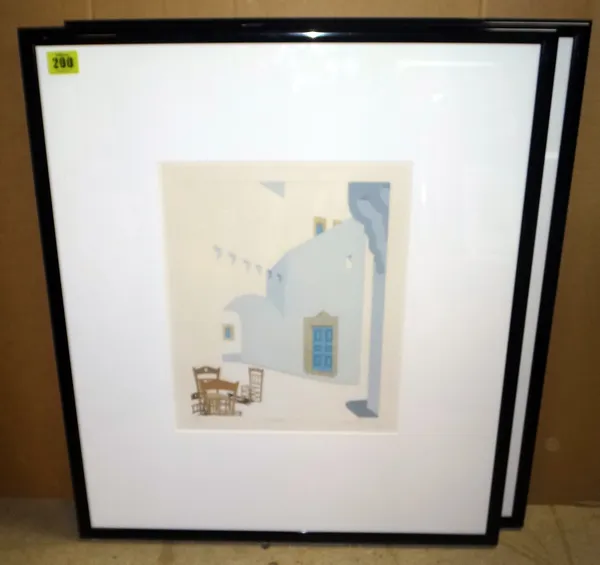 **** (illegible) Chora Greece, screenprint, signed indistinctly, inscribed, numbered 38/150 and another similar by the same artist (2)  A7Please note