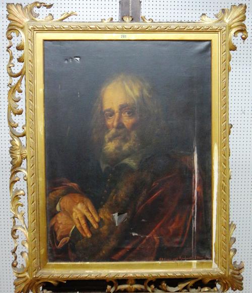 F.A. Chiappa, after Rembrandt, Study of a bearded man, oil on canvas, signed and inscribed,  80cm x 60cm. F10    42