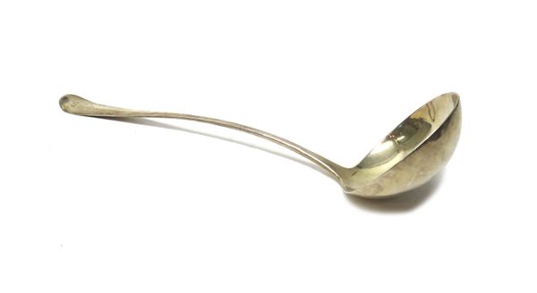 A Scottish silver George III soup ladle, engraved with the initial N, Edinburgh 1773, weight 179 gms.