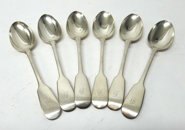 A Victorian set of six fiddle pattern tablespoons, London 1856, weight 465 gms.