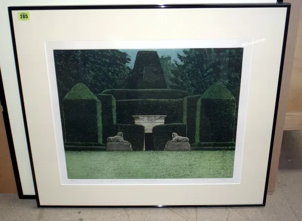 Norman Stevens (British, 1937-1988), two etchings, The Egyptian Garden, etching, signed, inscribed, dated 1982, numbered 7/75, 39.5 by 50cms; and anot