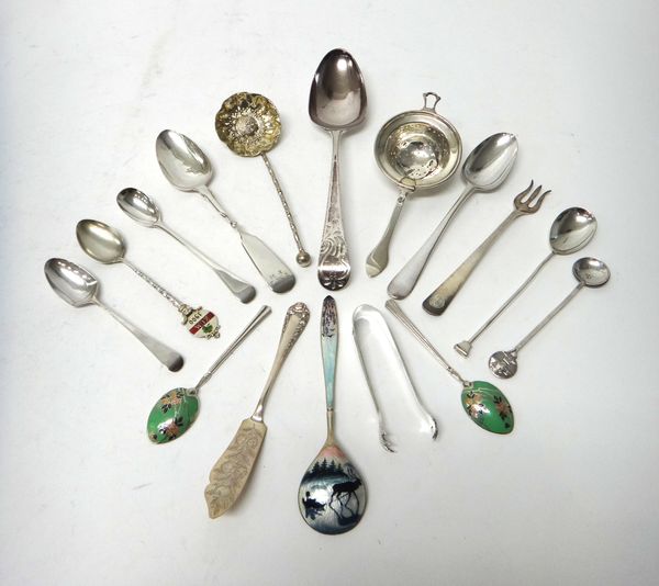 A George III silver tablespoon, having engraved decoration, London 1781, a silver gilt miniature copy of The Coronation Anointing Spoon, London 1901,