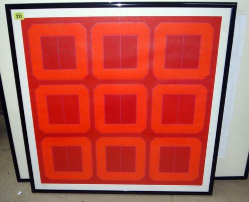 Peter Stroud (British, 1931 -), Nine, etching, signed and numbered 69/70, 60.5 by 60.5cms and three other prints; Chris Shields (British, 1954 -), Tr