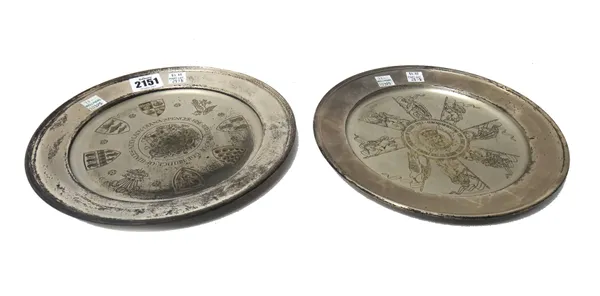 A silver circular dish, commemorating the wedding of The Prince of Wales and Lady Diana Spencer 1981, diameter 23cm and a silver circular dish commemo