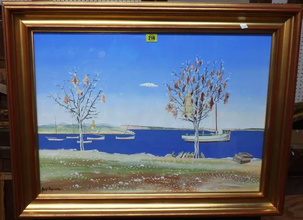 Max Reynolds (20th century), Coastal view, gouache, signed, 48cm x 67cm.    F11