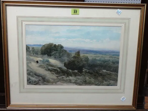 William Callcot (19th/20th century), Landscape with figure, watercolour, signed, 25cm x 38cm.    K1