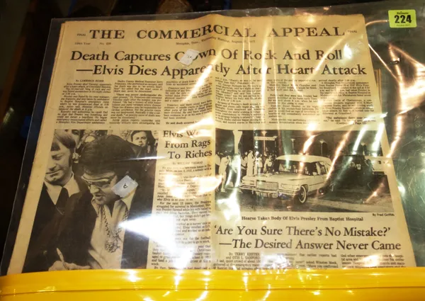 The Commercial Appeal Newspaper reporting the death of Elvis, August 1977 .   CAB