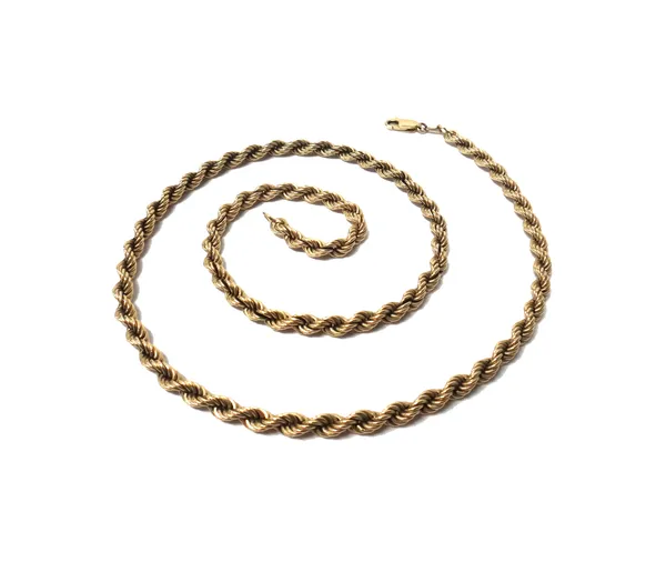 A 9ct gold ropetwist link neckchain, on a sprung hook shaped clasp, length 47cm, weight 24 gms.