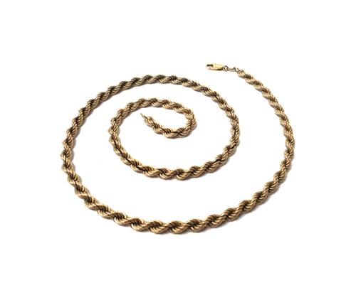 A 9ct gold ropetwist link neckchain, on a sprung hook shaped clasp, length 47cm, weight 24 gms.