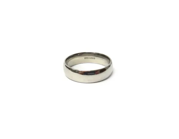 A platinum plain wide band wedding ring, ring size S and a half, weight 10.4 gms.