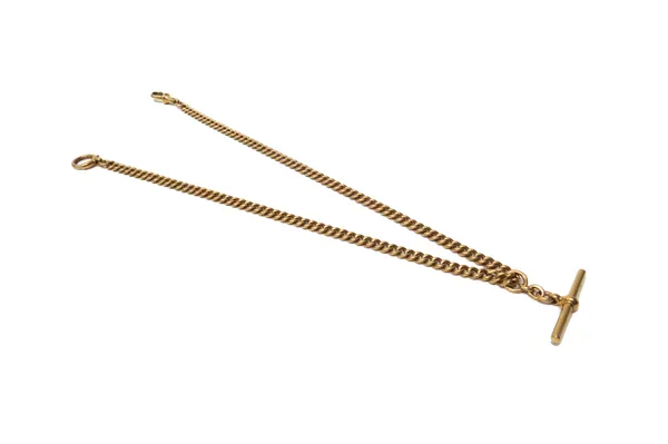 A gentleman's 18ct gold uniform curb link watch Albert chain, fitted with an 18ct gold swivel, a gold boltring and with an 18ct gold T bar, weight 42.