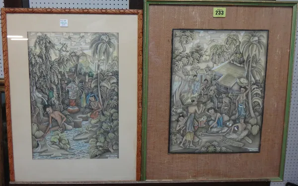 MD Labing Batuan (20th century), Balinese scenes, two, gouache, the larger 24cm x 31cm.(2)   F11