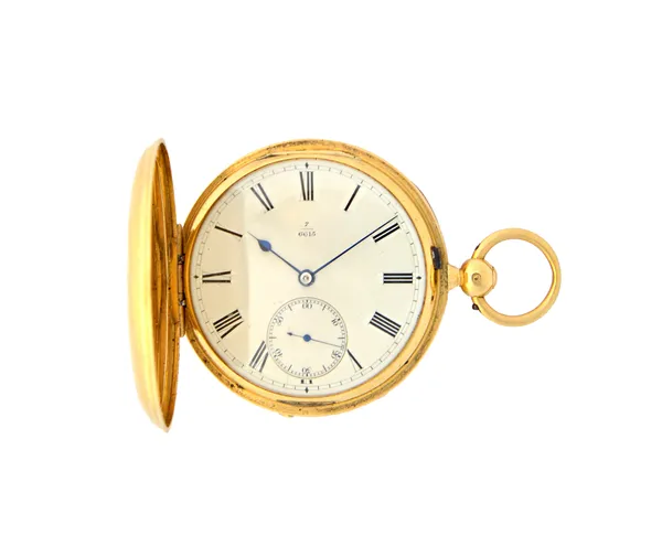 A gentleman's 18ct gold cased, key wind hunting cased pocket watch, the gilt lever movement detailed No 7/6615, 18ct gold inner case, presentation ins