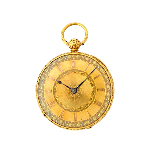 An 18ct gold cased, key wind openfaced pocket watch, the gilt fusee movement with a lever escapement, detailed to the backplate Jas Gardner, Greenock,