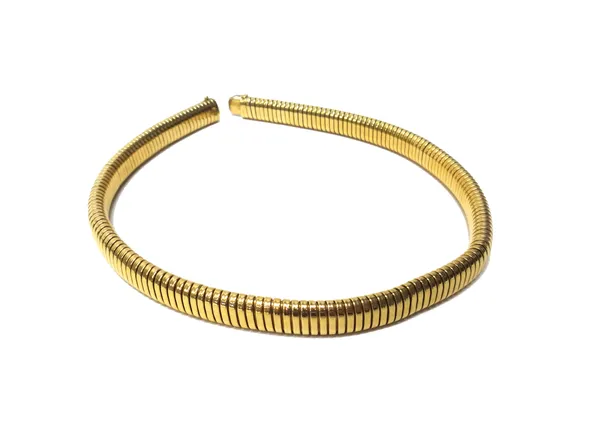 A 9ct gold collar necklace, in a sprung serpentine link design, on a snap clasp, with a foldover safety catch, possibly London 1947, gross weight 30.5