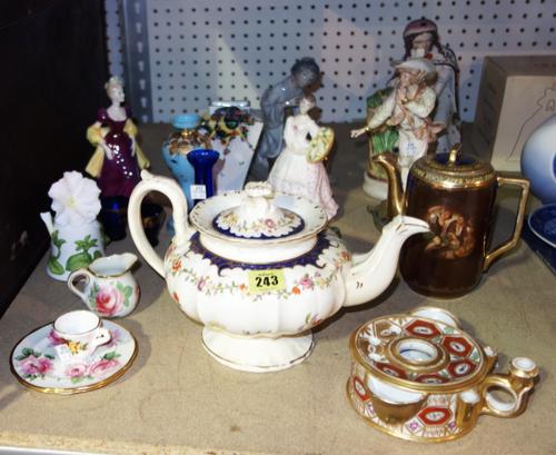 20th century and later mixed ceramics, including; Lladro, Doulton and other figures, a Victorian teapot and sundry, (qty).   S1T