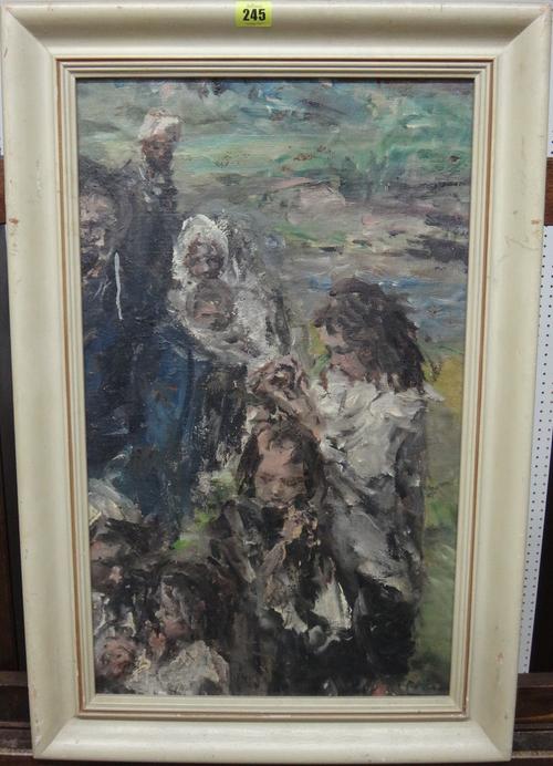 Aurel Naray (Hungarian, 1883-1948), Children, oil on board, signed lower right, 60cm x 35cm.   H12