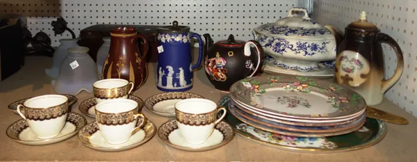 Ceramics and collectables, including; a tureen, plates and coffee pots, wooden wool spinning parts and sundry, (qty).   S1T