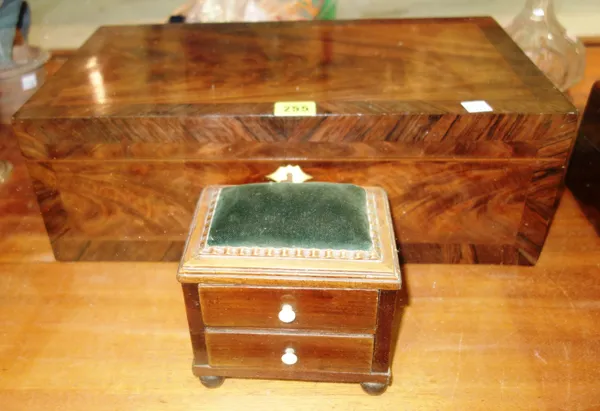 A 19th century mahogany writing slope and a Victorian table sewing box, (2).   CAB