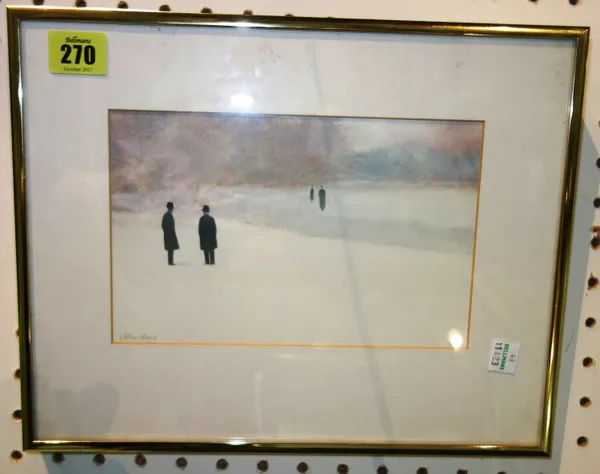 John Bond, 'Quartet in snow', figures in a landscape, gouache.  CAB