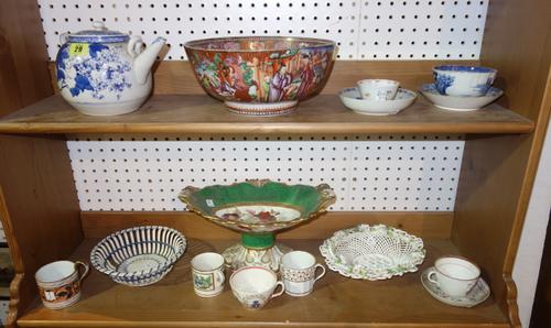 Ceramics; 19th century and later, including dinner and teawares, a cream Wedgwood basket, an Oriental teapot and sundry, (a.f).   S3B