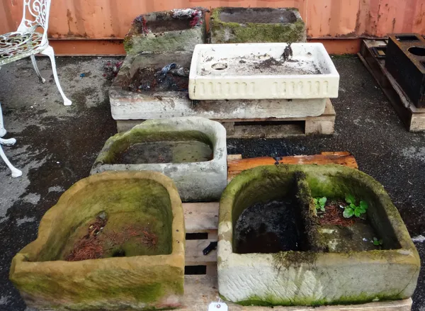 A group of eight 19th century and later naturalistic stone troughs of various sizes, (8).  OUT