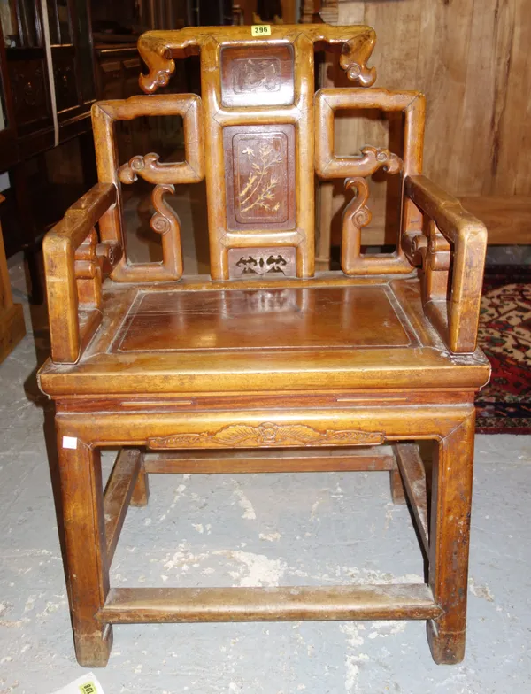 A Chinese hardwood open armchair.  M11