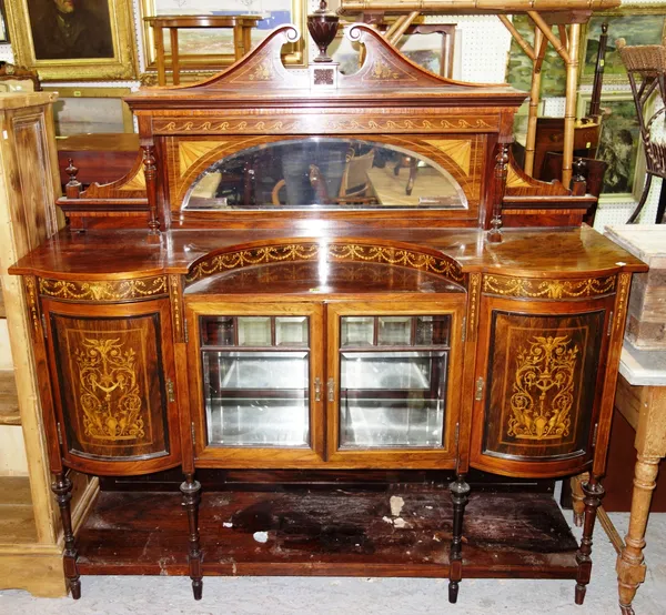 An Edwardian rosewood and marquetry side cabinet, 153cm wide x 162cm high.      E8