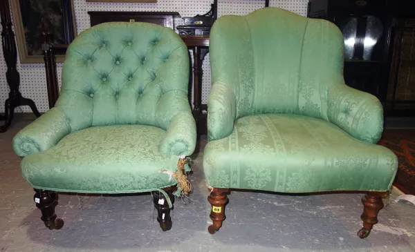A similar pair of Victorian mahogany framed nursing chairs, (2).   H10