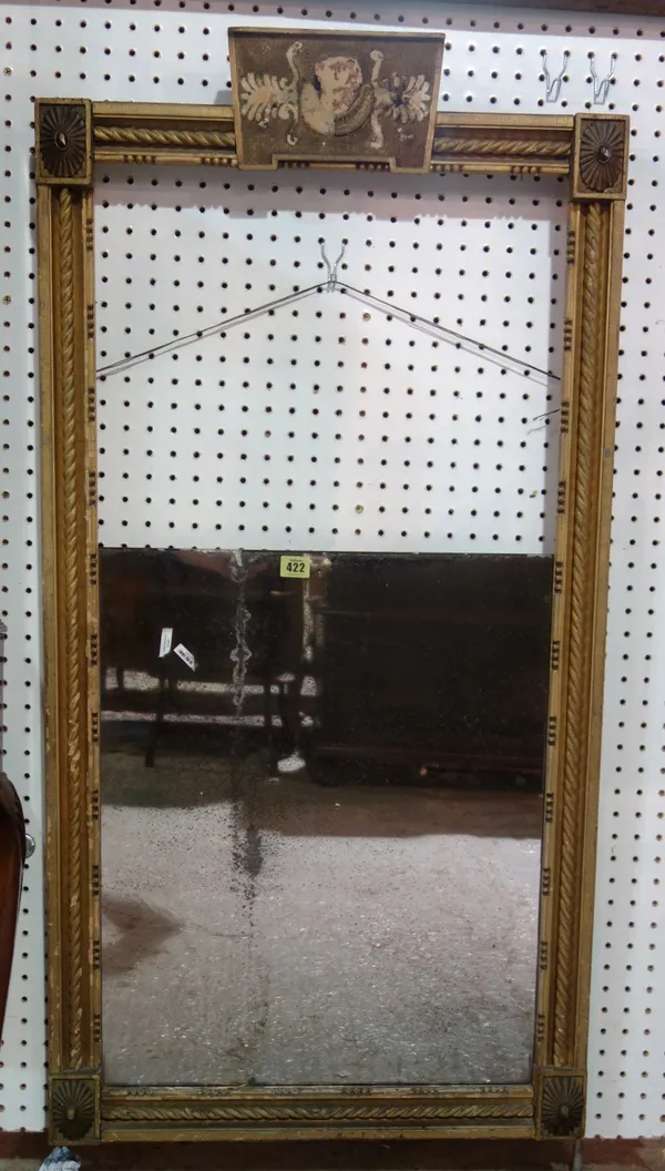 A 19th century rectangular gilt framed wall mirror, with ropetwist moulded frame (a.f), 60cm wide.  M4