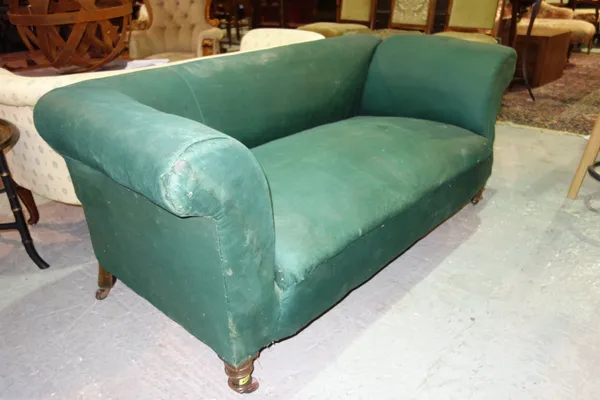 A late 19th century drop-end Chesterfield sofa, on turned mahogany supports, 165cm wide.   E3