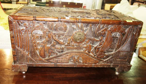 A 20th century Oriental carved hardwood trunk, 73cm wide.   E6