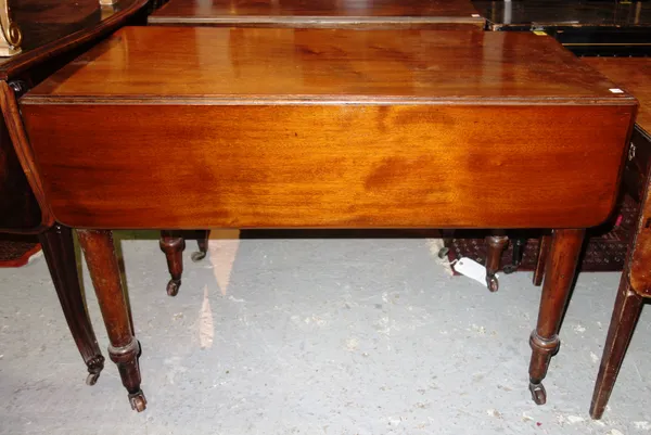 A 19th century mahogany Pembroke table, on turned supports, 99cm wide.  K9