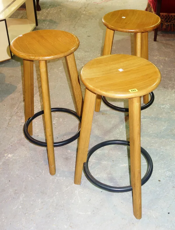 A set of six 20th century elm, button seated bar stools, (6).   C4