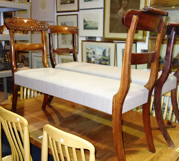 A Regency style window seat, the back ends with splayed feet, 134cm wide.  H2