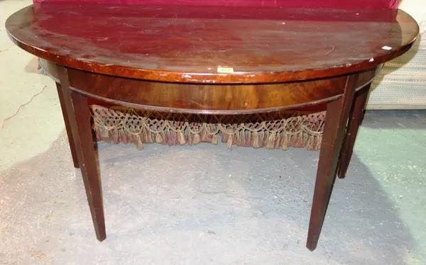 A 19th century mahogany 'D' end console table, 130cm wide x 71cm high.  D6
