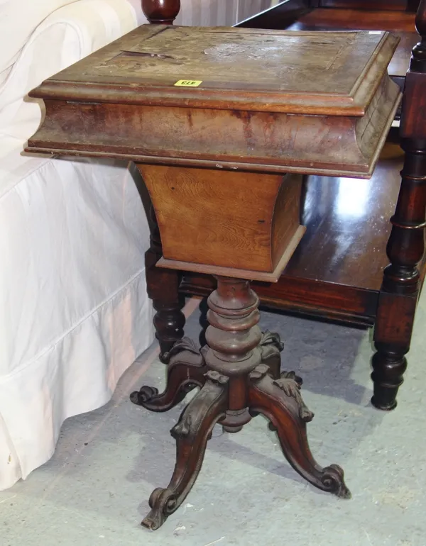 A 19th century walnut work table (a.f), 46cm wide x 74cm high.  D8