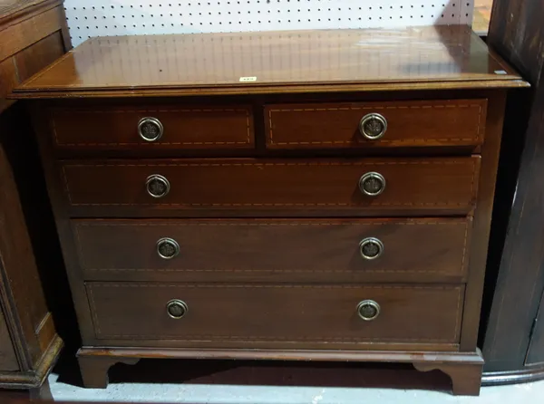 A 20th century mahogany chest of two short and three long drawers, 99cm wide x 80cm high.  G11