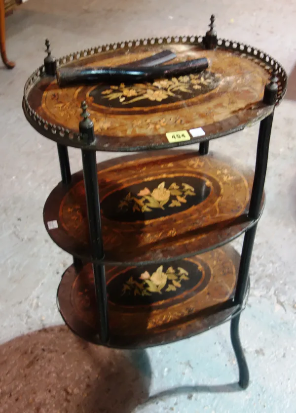 A 19th century marquetry three tier occasional table.   K4