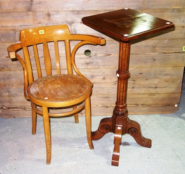 An early 20th century beech bentwood chair and an oak jardiniere stand, (2).   I7