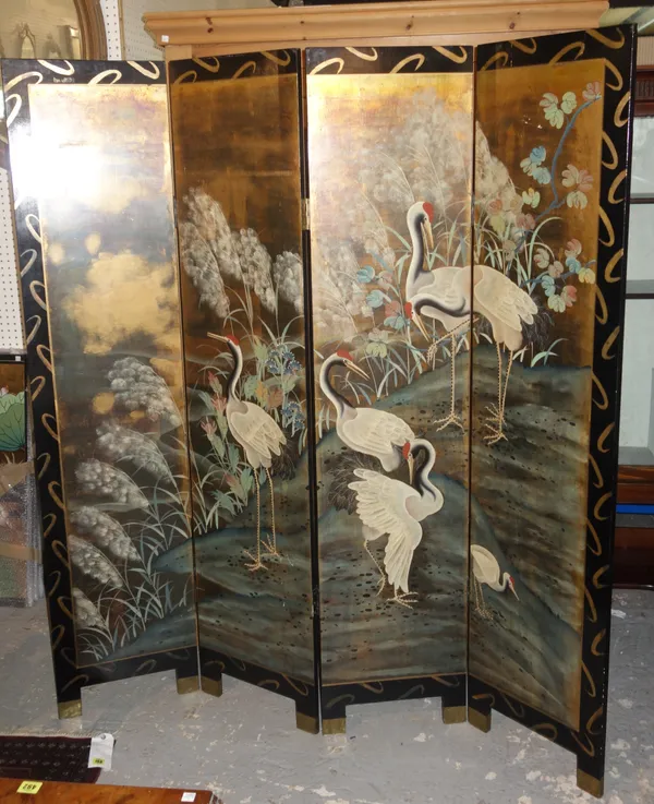 A large 20th century Japanese ebonised four-fold screen and another smaller.   M10