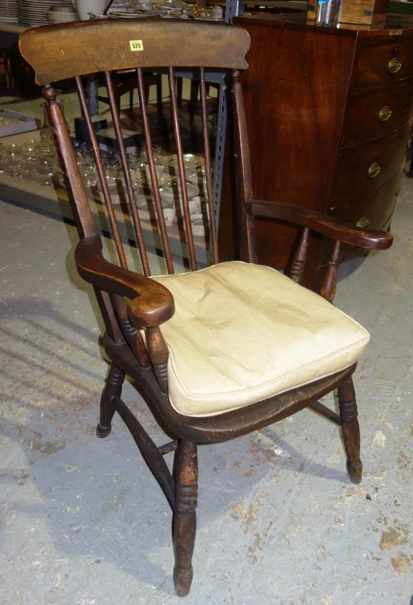 A late 19th century ash and elm stick back armchair.  J5