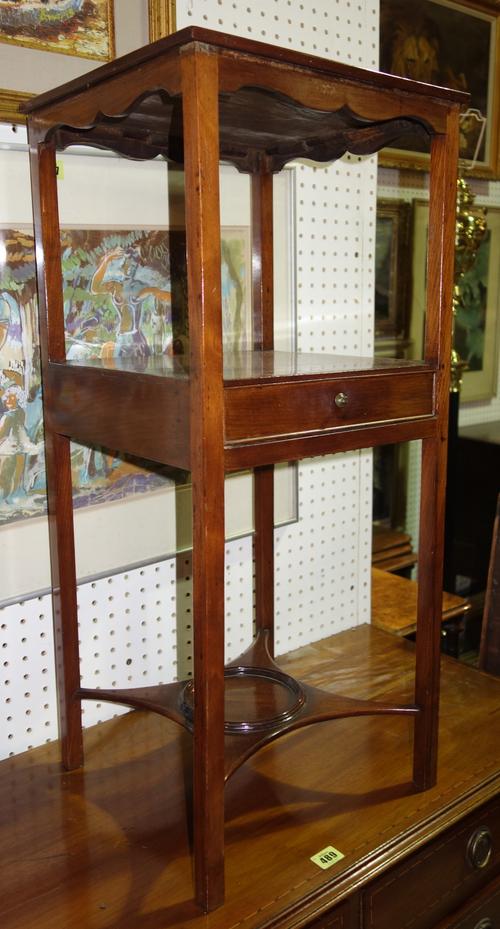 An early 19th century mahogany and yew wood square washstand, 34cm w x 74cm high.  F10