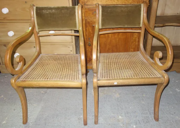 A set of four Regency style beech carver chairs, (4).  E8