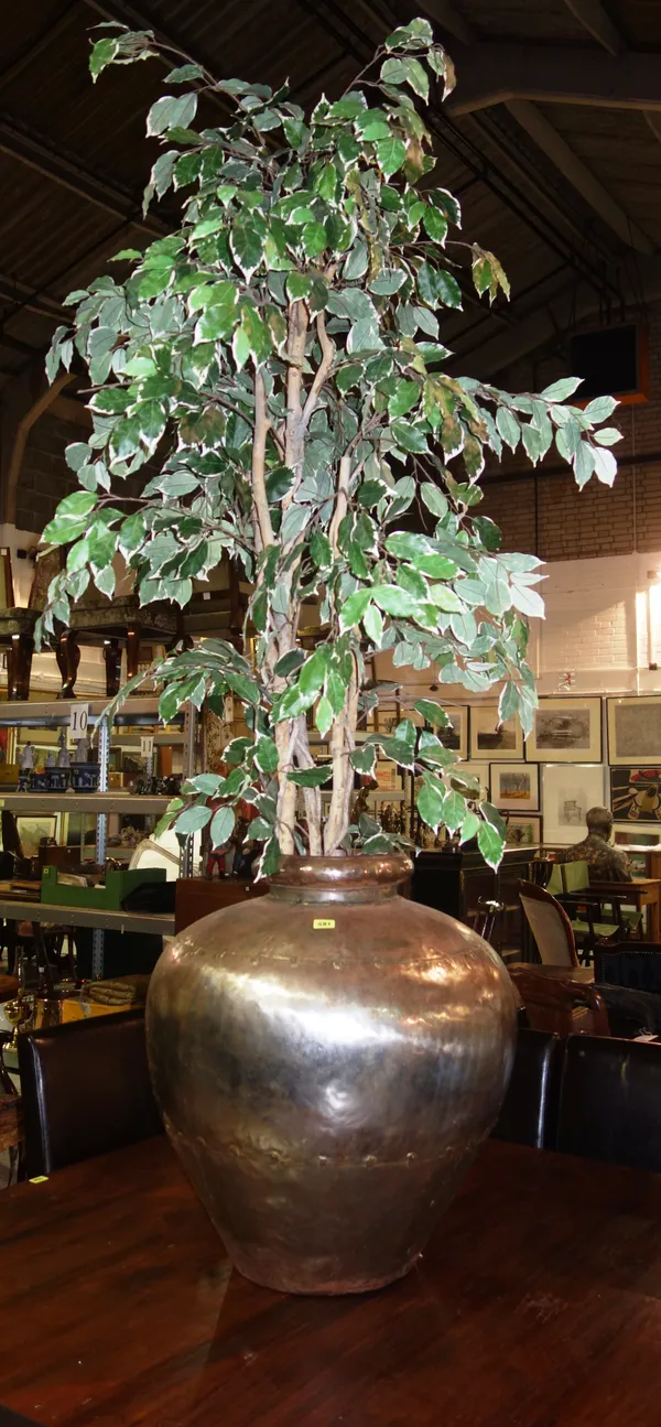 A 19th Indian copper pot, with faux tree.   H5