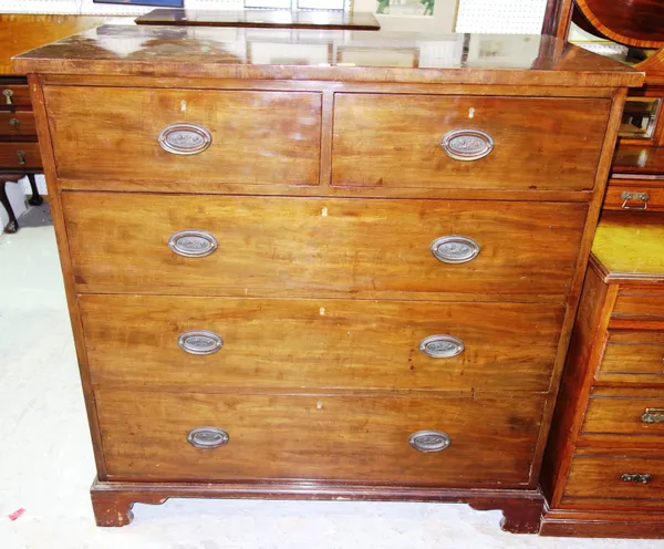 Clear Manufacturer, Wolverhampton; a George III mahogany chest of two short and three long graduated drawers, on bracket feet, stamped to top drawer,
