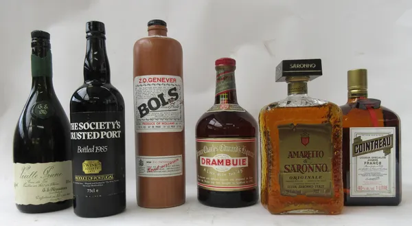 Thirteen bottles of mixed spirits and liqueurs, including; Glenmorangie ten year old single malt whisky, 1972 Taylors Vintage Port, Wine Society Fine