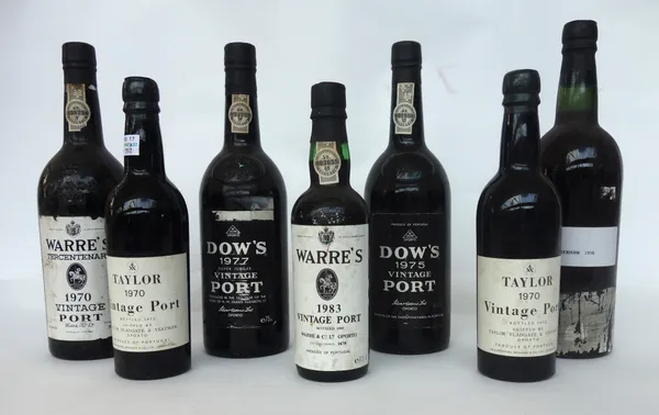 Ten bottles of port, comprising; three 1950 Cockburn (lacking labels), a 1960 Cockburn, a 1977 Dows, a 1975 Dows, two 1949 Cavendish (South Africa), a
